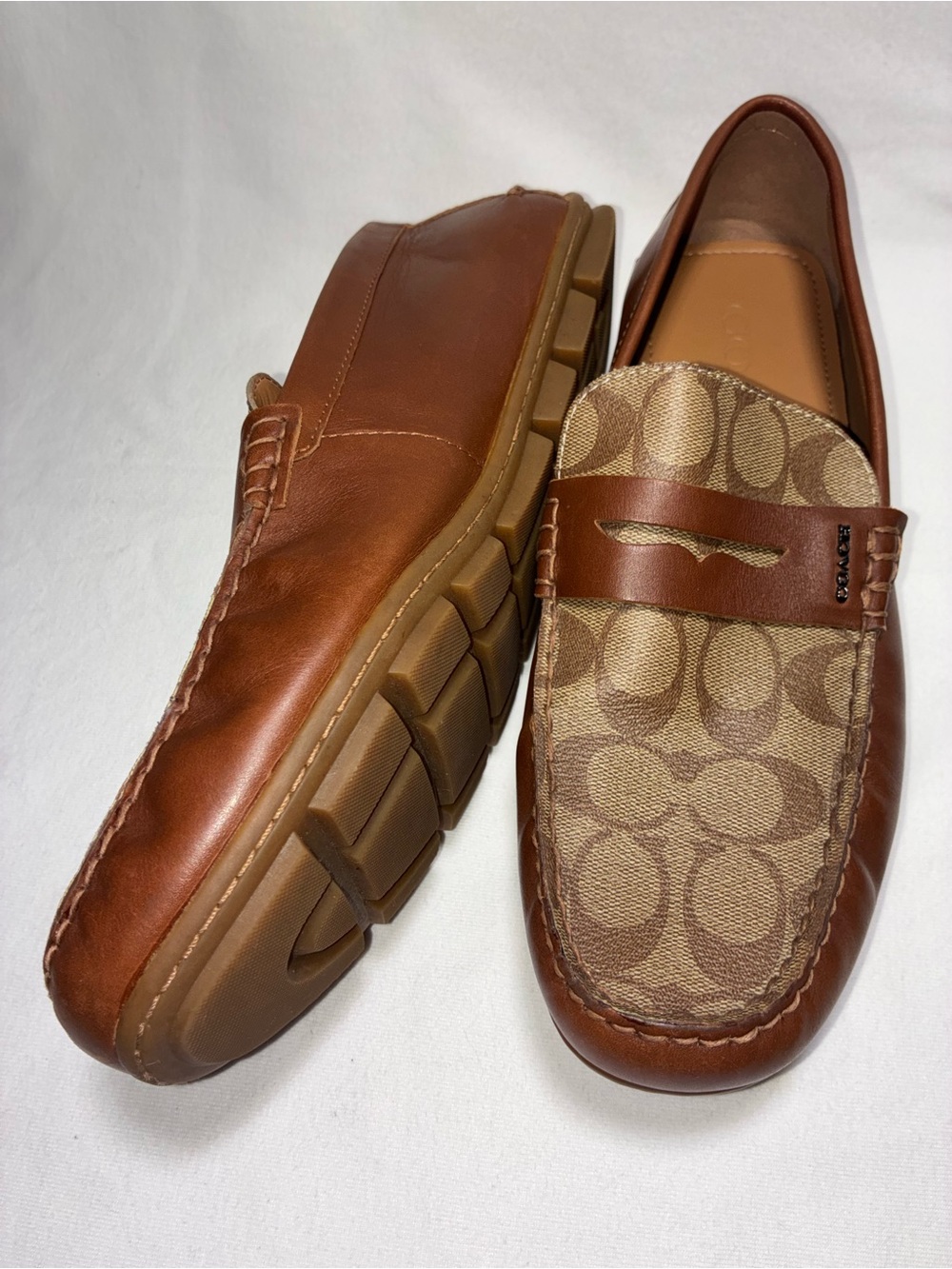 Coach Mott Driver Men’s Loafers Size 11D Signature Canvas Leather Mahogany